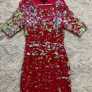 BCBG red dress with shifting sequins.